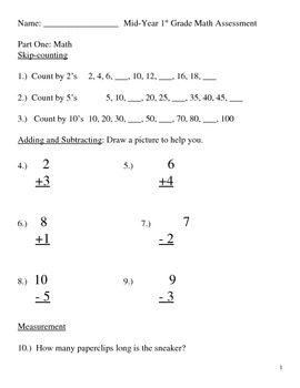 Preview of 1st Grade Mid-Year Math Assessment