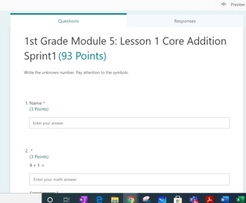 Preview of 1st Grade Module 5: Lesson 1 Core Addition Sprint 1