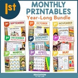 1st Grade Monthly NO PREP Packet Printables | Year-Long Bundle