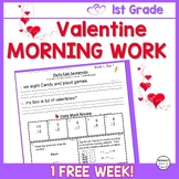 Free 1st Grade Valentine Morning Work Math & ELA Spiral Review