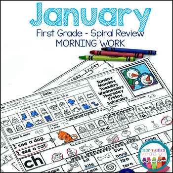 Preview of 1st Grade Morning Work | Spiral Math and ELA | January