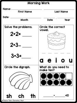 Free 1st Grade Morning Work and 1st Grade Homework Week 1 Sampler