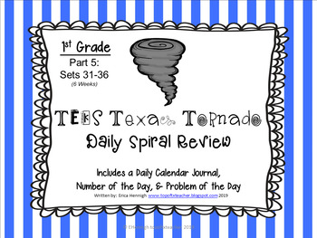 Preview of 1st Grade NEW TEKS Texas Tornado Spiral Review Part 5: Sets 31-36 POD & Calendar