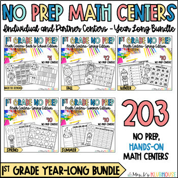 Preview of 1st Grade Math Centers- NO PREP Individual and Partner Centers YEAR-LONG BUNDLE