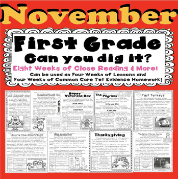 Preview of 1st Grade NOVEMBER Close Reading Themes Informational Text 100% CC Aligned