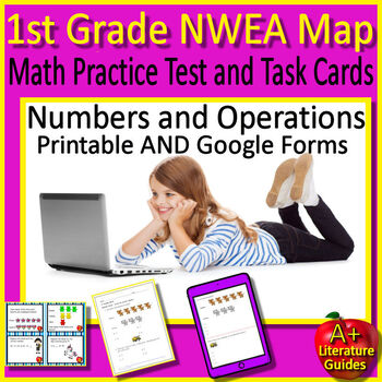Preview of 1st Grade NWEA Map Math Practice Test and Task Cards - Numbers and Operations
