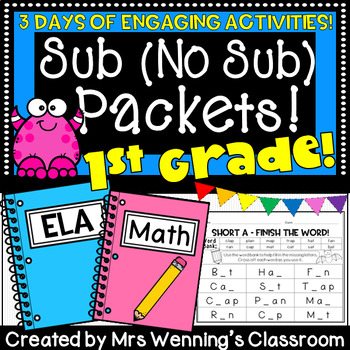 Preview of 1st Grade (No Sub) Sub Packets! 2+ Days of Sub Activities!
