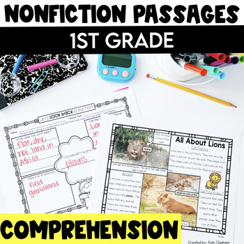 Preview of 1st Grade Nonfiction Reading Comprehension Passages and Questions Safari Zoo