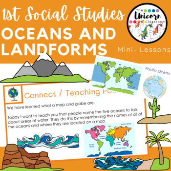 Preview of 1st Grade Oceans and Landforms Map and Globe Skills Google Slides Lessons