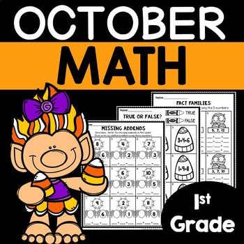 Preview of 1st Grade October Math Worksheets Halloween Busy Work Review Practice Sheets