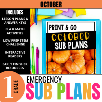 Preview of 1st Grade October Sub Plans: Emergency Substitute Activities | Fire Safety Theme