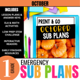 1st Grade October Sub Plans: Emergency Substitute Activiti