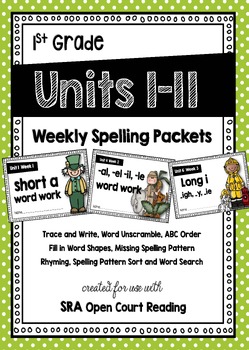 Preview of 1st Grade Open Court Reading Weekly Spelling Packets Bundle