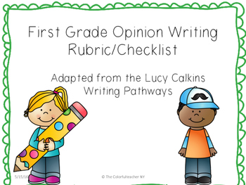 Preview of 1st Grade Opinion Writing Rubric/Checklist (Adapted from Lucy Calkin)