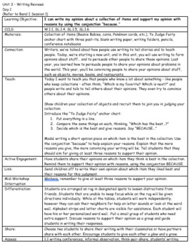 Preview of 1st Grade Opinion Writing - Writing Reviews Lesson Plans (TC Unit 3)
