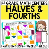 1st Grade Partition Shapes into Halves & Quarters Math Cen