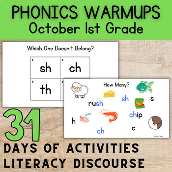 Preview of 1st Grade Phonics 31 Days of Warmup Routines Digraphs + Sight Words October