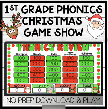 Preview of 1st Grade Phonics Christmas Themed Review | Game Show | Test Prep | NO PREP
