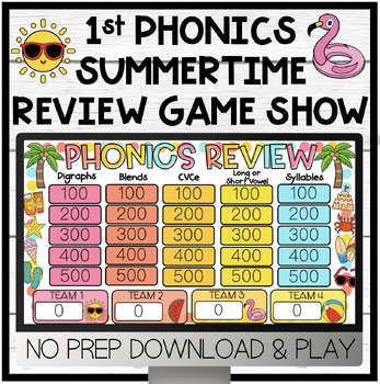 Preview of 1st Grade Phonics ELA End of Year Summertime Themed Review Game Show