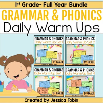 Preview of 1st Grade Grammar Review Packet Worksheets Bundle, Phonics and Grammar Warm-Ups