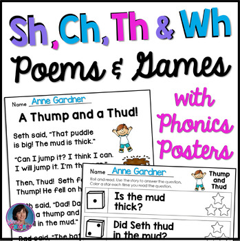 Preview of Digraph Posters, Worksheets, Decodable Passages, Readers & Games: Th, Sh, Ch, Wh