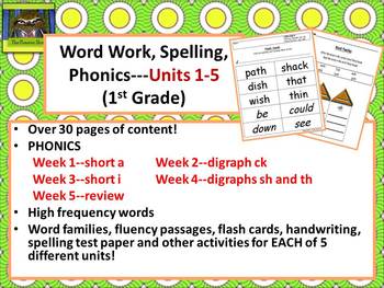 Preview of 1st Grade--Phonics  / Spelling / Word Work #1 (Units 1 to 5)