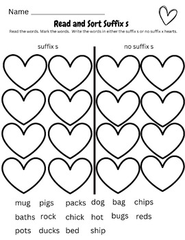 Preview of 1st Grade Phonics- Suffix s Valentine Themed Worksheet
