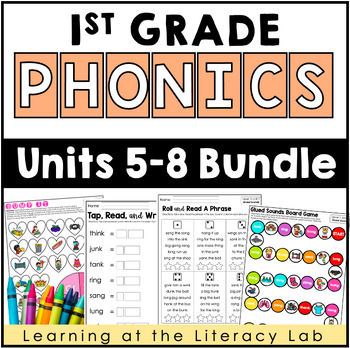 1st Grade Phonics Worksheets, Level 1 Units 5-8: glued sounds, base ...