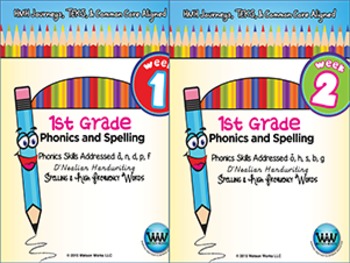 Preview of BUNDLE: 1st Grade Phonics and Spelling D'Nealian (Weeks 1-6) {TEKS-aligned}