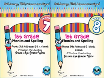 Preview of BUNDLE: 1st Grade Phonics and Spelling D'Nealian (Weeks 7-12) {TEKS-aligned}