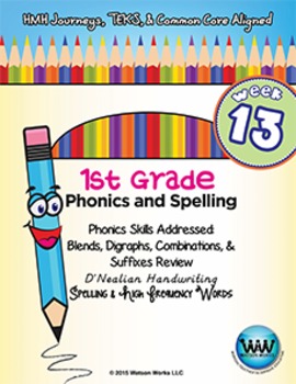 Preview of 1st Grade Phonics and Spelling D'Nealian Week 13 (Review) {TEKS-aligned}