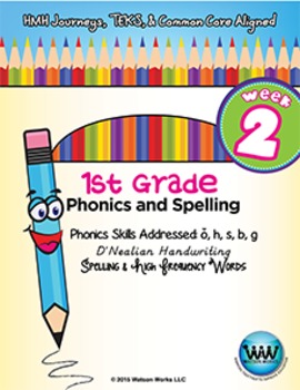 Preview of 1st Grade Phonics and Spelling D'Nealian Week 2 (short o, h, s, b, g)