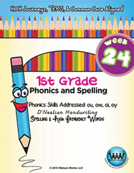 Preview of 1st Grade Phonics and Spelling D'Nealian Week 24 (ou, ow, oi, oy) {TEKS-aligned}