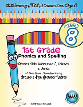 Preview of 1st Grade Phonics and Spelling D'Nealian Week 8 (short u, l blends, s blends)