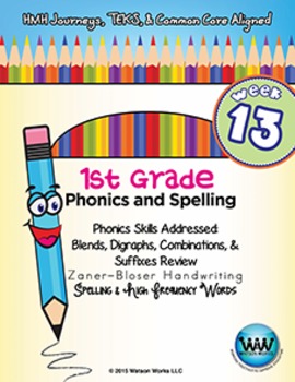Preview of 1st Grade Phonics and Spelling Zaner-Bloser Week 13 (Review) {TEKS-aligned}