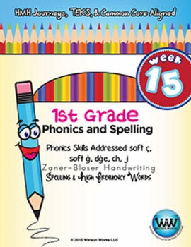 Preview of 1st Grade Phonics and Spelling Zaner-Bloser Week 15 (soft c, soft g, dge, ch, j)