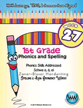 Preview of 1st Grade Phonics and Spelling Zaner-Bloser Week 27 (schwa a, ä, ei)