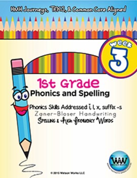 Preview of 1st Grade Phonics and Spelling Zaner-Bloser Week 3 (short i, l, x, -s)