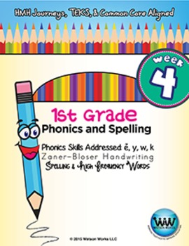 Preview of 1st Grade Phonics and Spelling Zaner-Bloser Week 4 (short e, y, w, k)