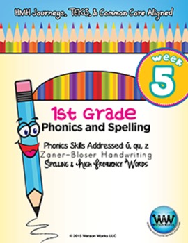 Preview of 1st Grade Phonics and Spelling Zaner-Bloser Week 5 (short u, qu, z)