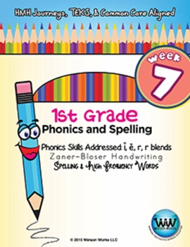 Preview of 1st Grade Phonics and Spelling Zaner-Bloser Week 7 (short e & i, r, r blends)