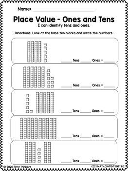 1st Grade Place Value – Tens and Ones No Prep Worksheet by First Thinkers