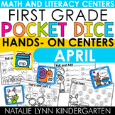 1st Grade Pocket Dice Activities APRIL spring Math and Lit