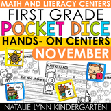 1st Grade Pocket Dice Centers NOVEMBER Math and Literacy Centers