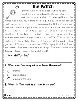 1st2nd grade reading comprehension passages and questions weekly packets