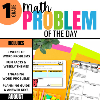 Preview of 1st Grade Problem of the Day: Summer Math Word Problems | AUGUST