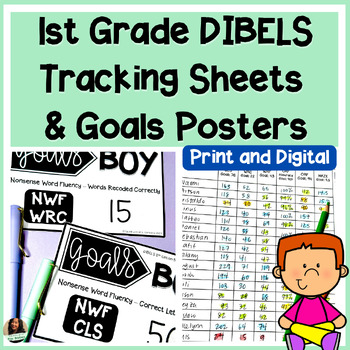 Preview of 1st Grade Progress Monitoring Data Tracking & Goals Posters DIBELS 8