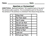 1st Grade Punctuation Practice:  Questions or Exclamations?