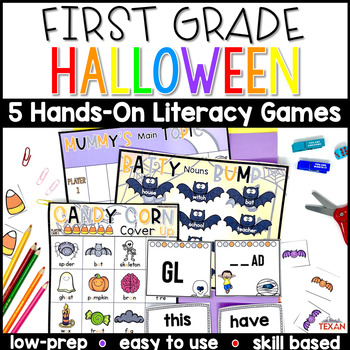 Preview of 1st Grade Halloween Reading Centers | Literacy Center Games and Activities