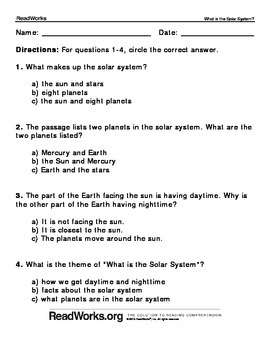 1st Grade Reading Comprehension Passage And Question Set By Readworks